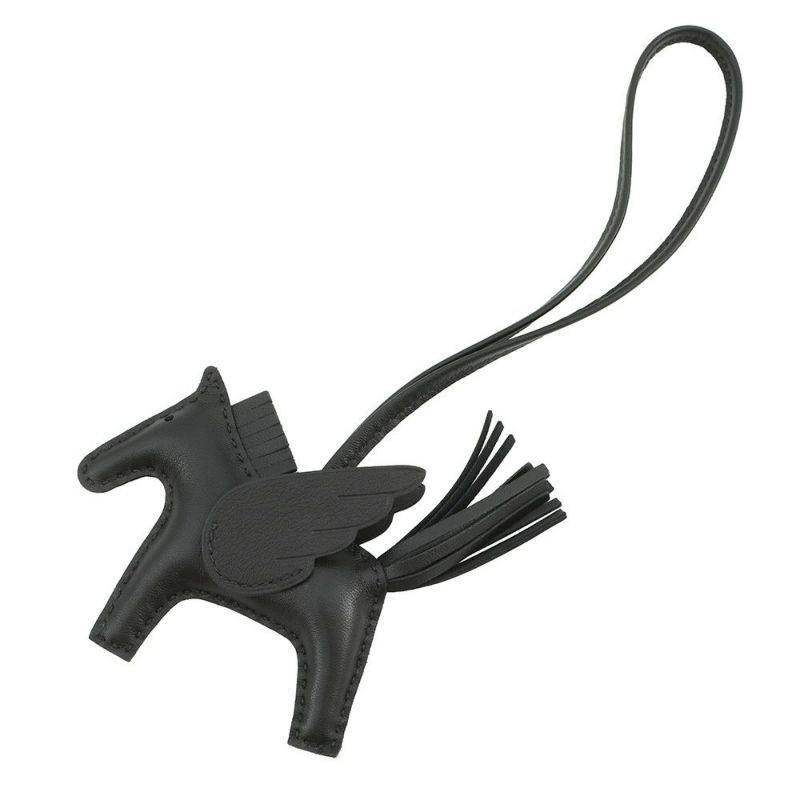 エルメス バッグチャーム ロデオPM ペガサス ブラック ラムスキン U刻印 黒 ソーブラック