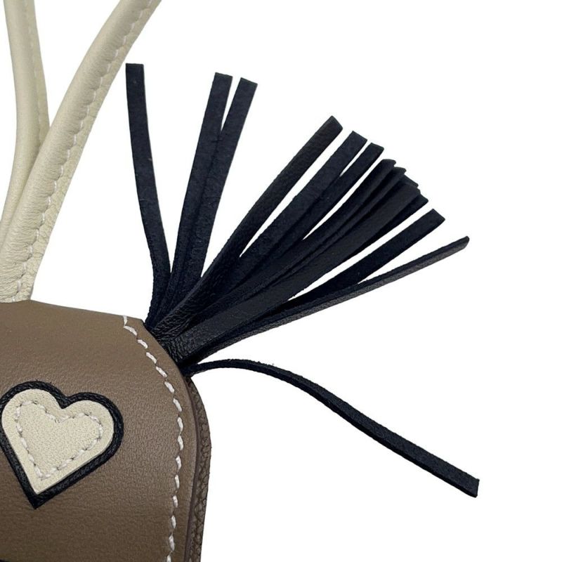 エルメス バッグチャーム ロデオPM ロベオクール ブラック/エトゥープ/クレ ラムスキン K刻印 HERMES チャーム オーナメント