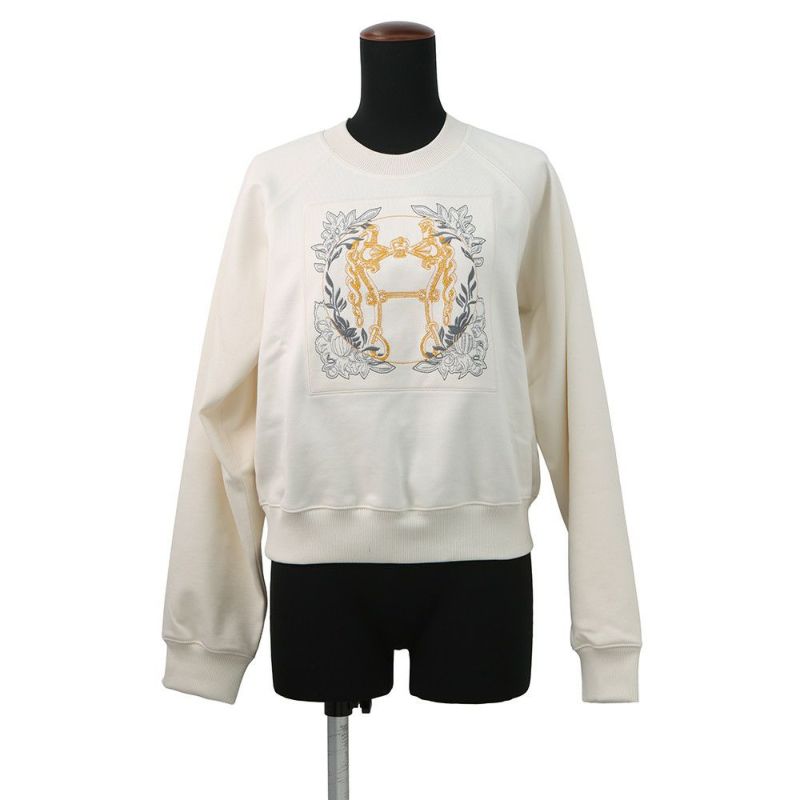 エルメス スウェット ラグランスリーブスウェット デッラ・カヴァッレリア レディースサイズ38 HERMES トップス 刺繍