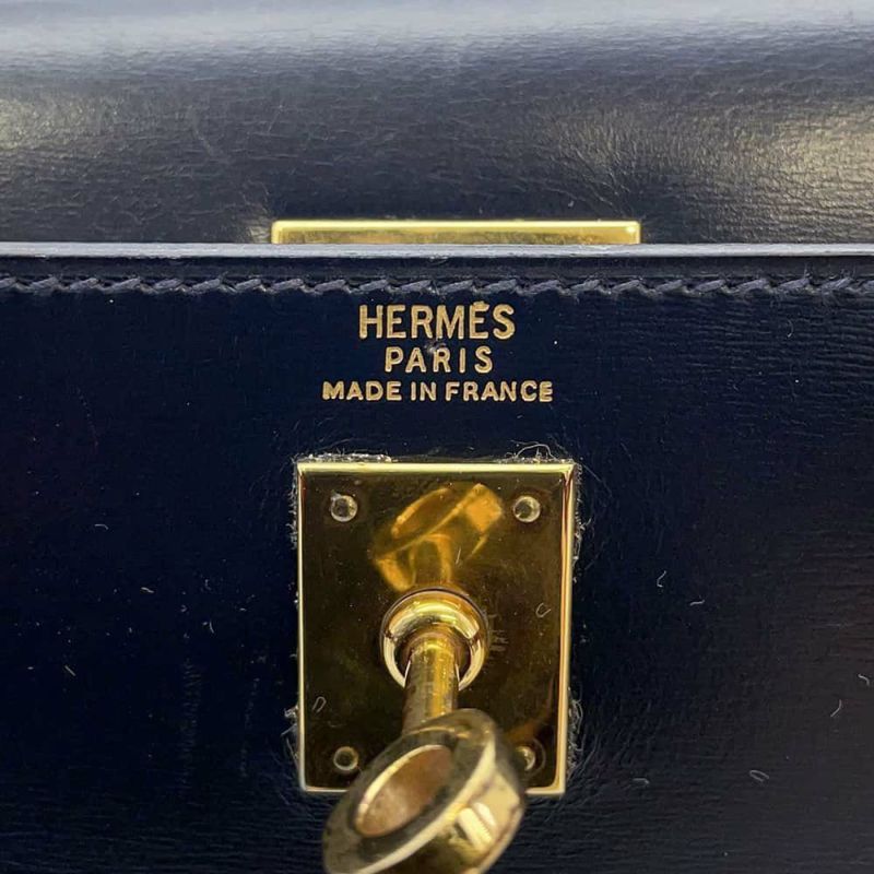 エルメス ショルダーバッグ ケリー ネイビー/ルージュ/ゴールド金具 ボックスカーフ 〇R刻印