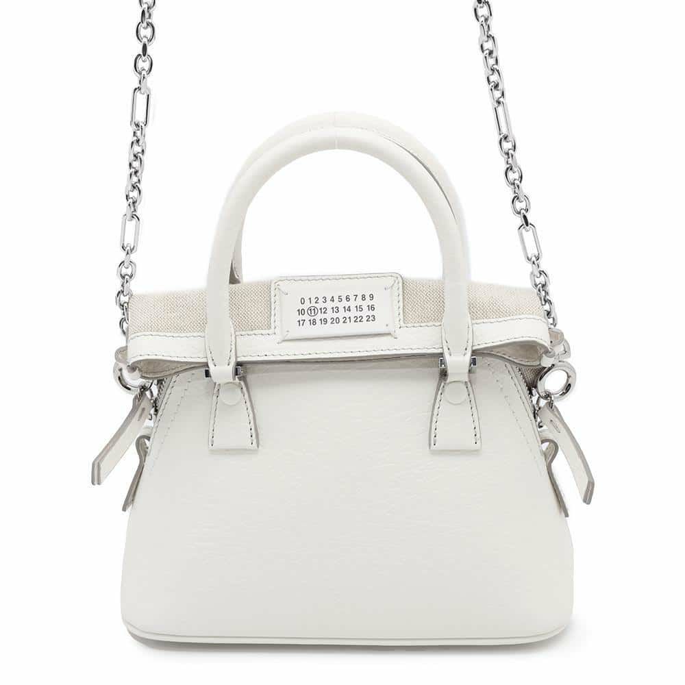 メゾンマルジェラ ハンドバッグ 5AC マイクロ グレイニーカーフレザー/コットン S56WG0081 2way 白