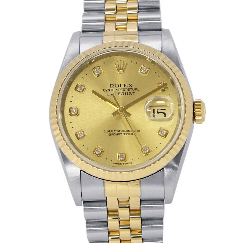 ロレックス デイトジャスト W番 SS/K18YG 16233G ROLEX 腕時計 シャンパン文字盤 10Pダイヤ