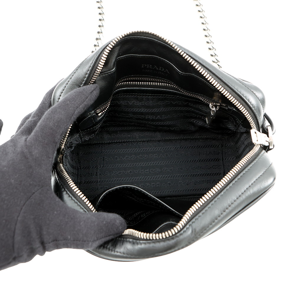 プラダ チェーンショルダーバッグ ダイアグラム レザー 1BH083 PRADA 黒