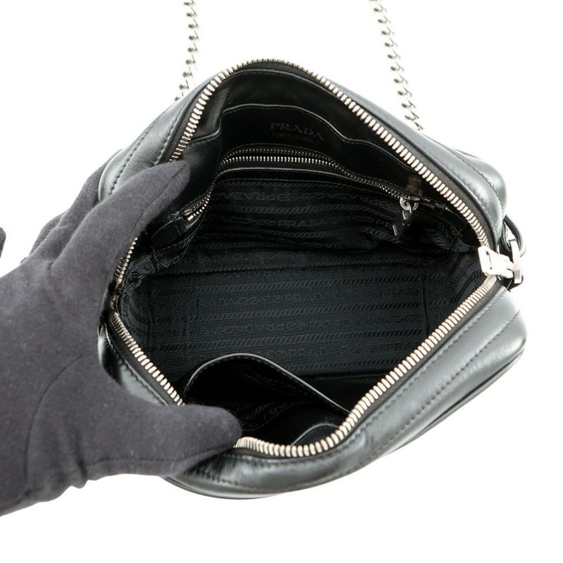 プラダ チェーンショルダーバッグ ダイアグラム レザー 1BH083 PRADA 黒
