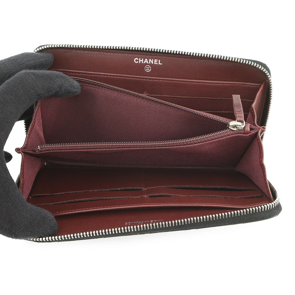 シャネル 長財布 マトラッセ クラシック ロング ジップ ウォレット ココマーク ラムスキン A50097 財布 黒