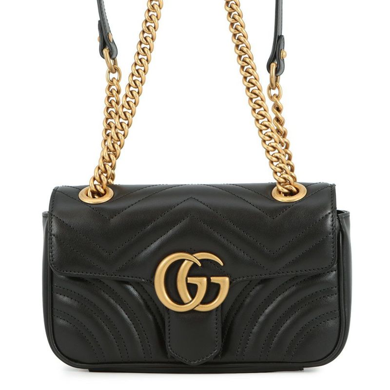 グッチ チェーンショルダーバッグ GGマーモント シェブロン キルティング レザー スモール 446744 GUCCI バッグ 黒