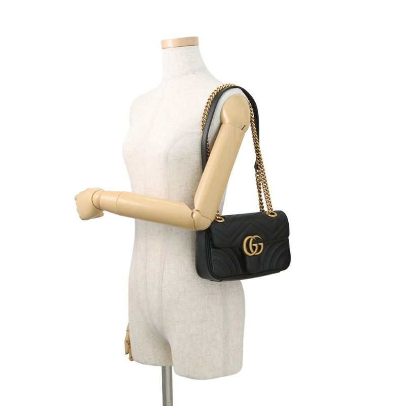 グッチ チェーンショルダーバッグ GGマーモント シェブロン キルティング レザー スモール 446744 GUCCI バッグ 黒