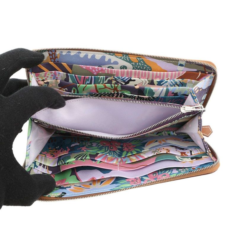 エルメス 長財布 アザップロング シルクイン ゴールド/シルバー金具 エプソン K刻印