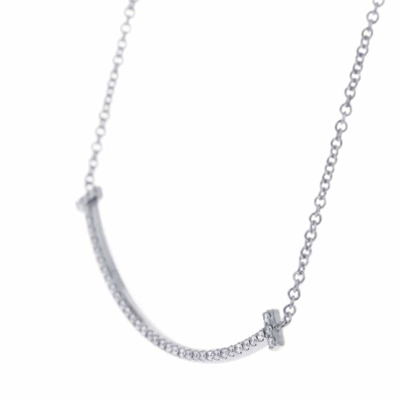 ティファニー ネックレス Tスマイル ペンダント スモール ダイヤ計0.10ct K18WGホワイトゴールド 63058793