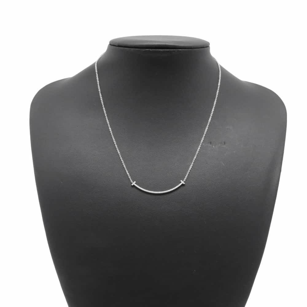 ティファニー ネックレス Tスマイル ペンダント スモール ダイヤ計0.10ct K18WGホワイトゴールド 63058793