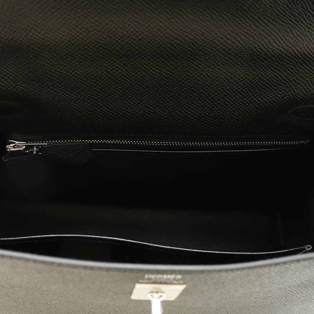 エルメス ハンドバッグ ケリー25 外縫い ブラック/シルバー金具 エプソン W刻印 2wayショルダー 黒