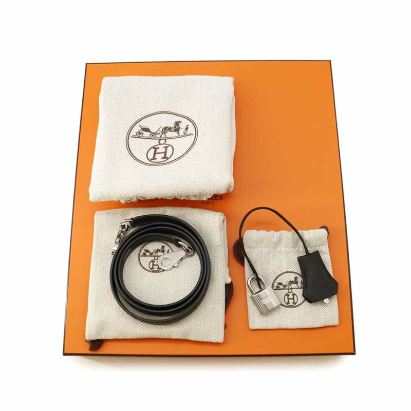 エルメス ハンドバッグ ケリー25 外縫い ブラック/シルバー金具 エプソン W刻印 2wayショルダー 黒