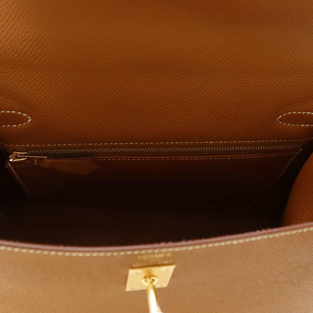 エルメス ハンドバッグ ケリー25 外縫い ゴールド/ゴールド金具 エプソン W刻印 2wayショルダー