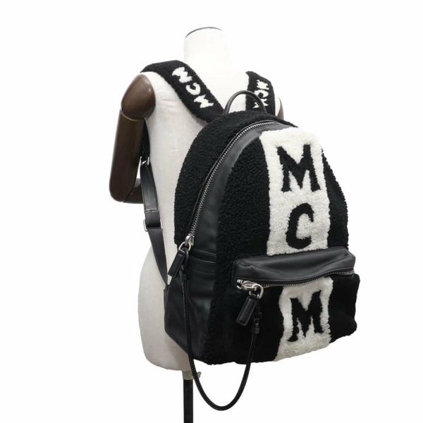 エムシーエム リュックサック ロゴ ムートン レザー MCM バックパック 白 黒