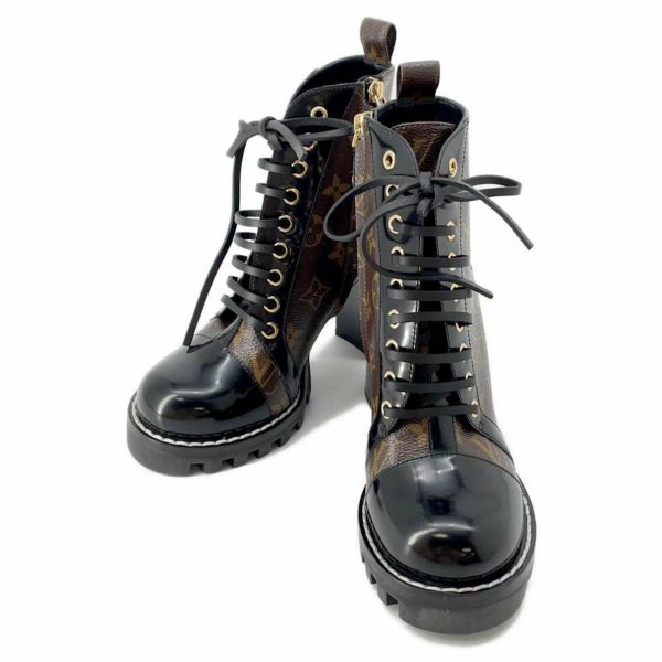 ルイヴィトン スタートレイル ラインアンクルブーツ パテントモノグラム・キャンバス カーフレザー レディースサイズ36 1A2Y7W 黒