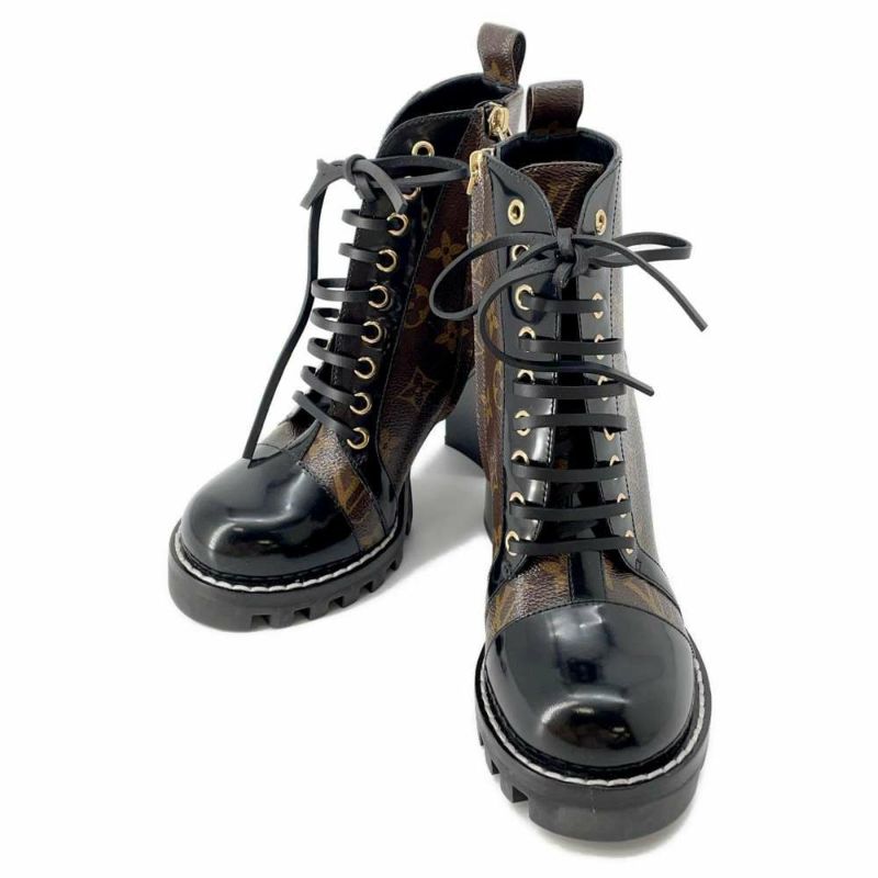 ルイヴィトン スタートレイル ラインアンクルブーツ パテントモノグラム・キャンバス カーフレザー レディースサイズ36 1A2Y7W 黒