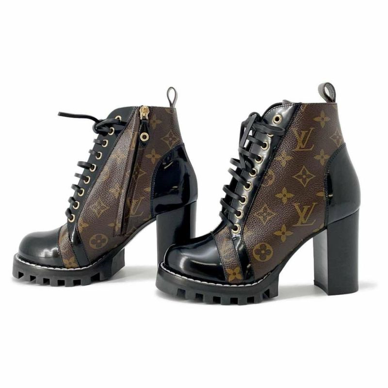 ルイヴィトン スタートレイル ラインアンクルブーツ パテントモノグラム・キャンバス カーフレザー レディースサイズ36 1A2Y7W 黒