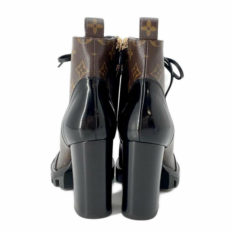 ルイヴィトン スタートレイル ラインアンクルブーツ パテントモノグラム・キャンバス カーフレザー レディースサイズ36 1A2Y7W 黒