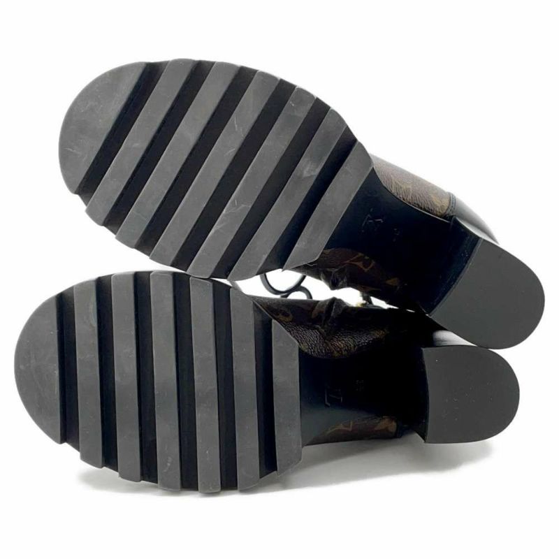 ルイヴィトン スタートレイル ラインアンクルブーツ パテントモノグラム・キャンバス カーフレザー レディースサイズ36 1A2Y7W 黒