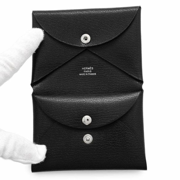 エルメス コインケース カルヴィ デュオ ブラック/シルバー金具 シェブルシャムキラ B刻印 黒