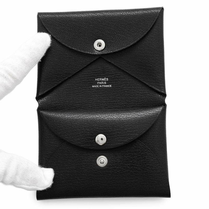 エルメス コインケース カルヴィ デュオ ブラック/シルバー金具 シェブルシャムキラ B刻印 黒