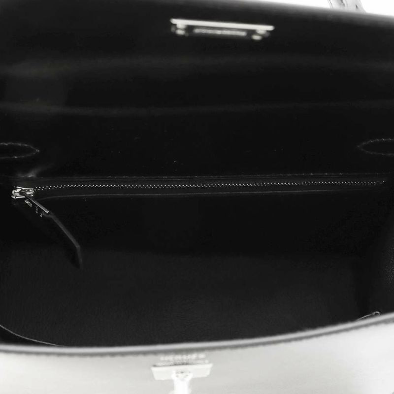 エルメス ハンドバッグ ケリー25 外縫い ブラック/シルバー金具 ボックスカーフ W刻印 2wayショルダー 黒