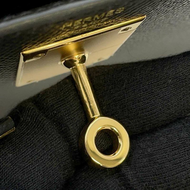 エルメス ハンドバッグ ケリー28 外縫い ブラック/ゴールド金具 エプソン U刻印 2wayショルダー 黒