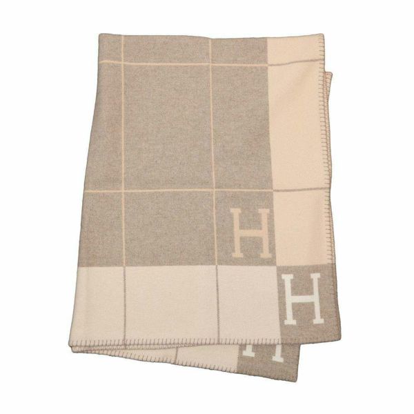 HERMESエルメス プレード ブランケット オレンジ H柄 ウール カシミヤ