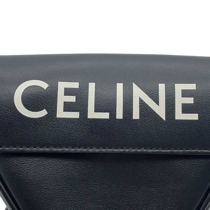セリーヌ ショルダーバッグ ミニ トライアングル ロゴ レザー 10I193DMO CELINE ポシェット 黒