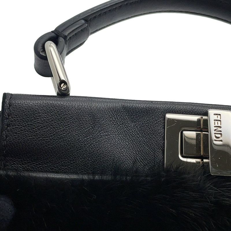 フェンディ ハンドバッグ ピーカブー ミニ  ファー/レザー 8BN244 FENDI 2wayショルダーバッグ 黒