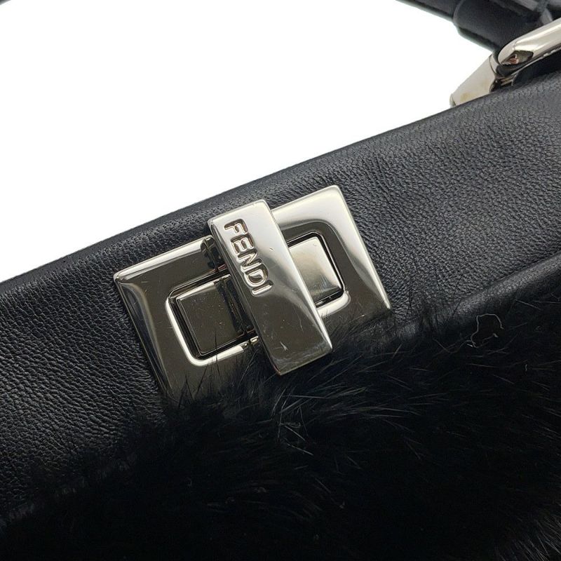 フェンディ ハンドバッグ ピーカブー ミニ  ファー/レザー 8BN244 FENDI 2wayショルダーバッグ 黒