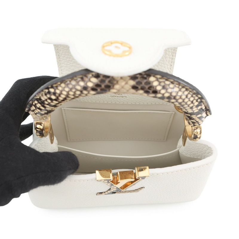 ルイヴィトン ハンドバッグ トリヨンレザー/パイソン カプシーヌMINI N98477 LOUIS VUITTON 2way 白