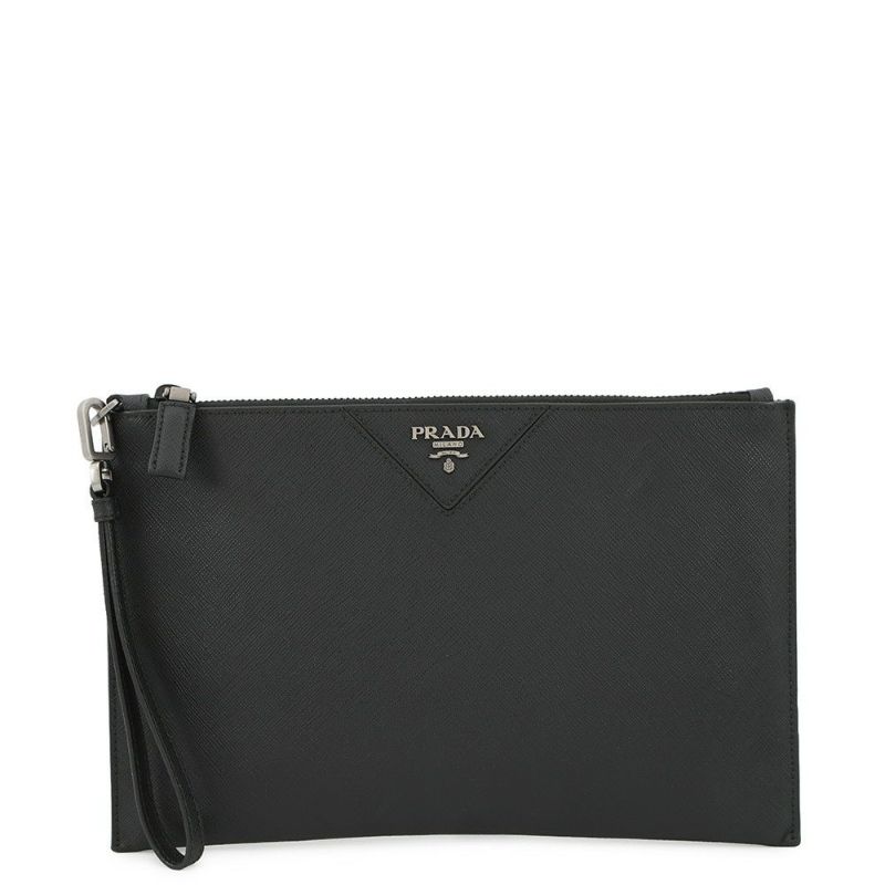 プラダ クラッチバッグ ロゴ サフィアーノ レザー 2NH05V PRADA ポーチ 黒