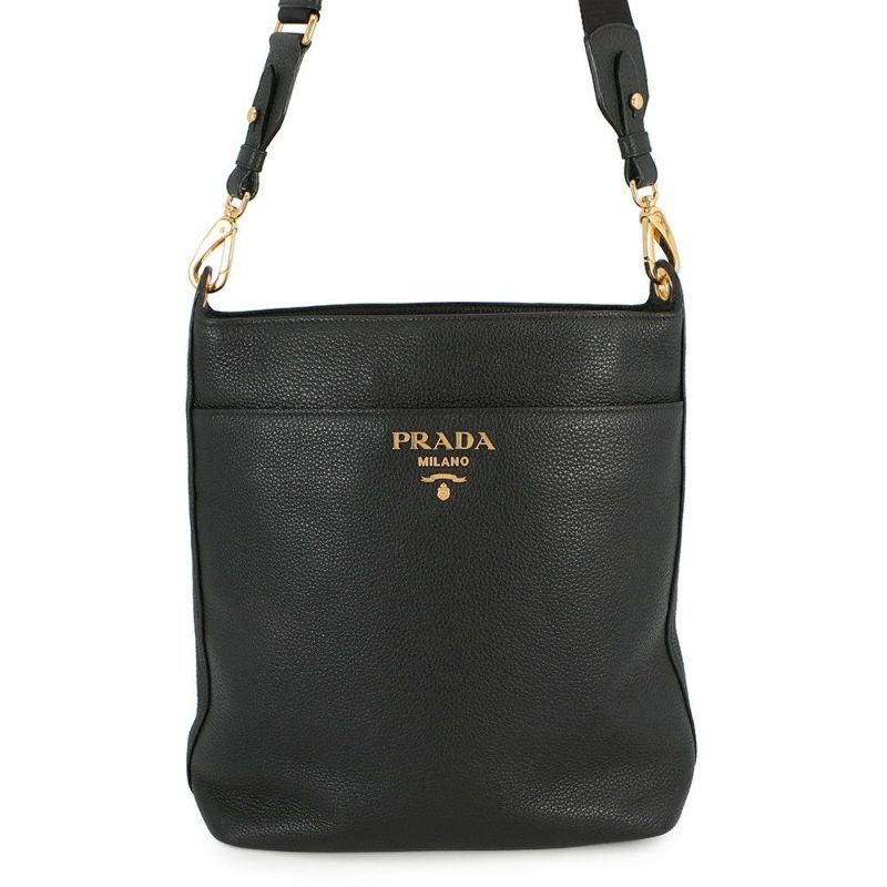 プラダ ショルダーバッグ ロゴ カーフレザー 1BE066 PRADA 黒