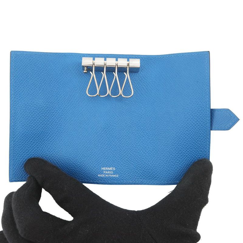 エルメス 4連キーケース ベアン ブルーゼリージュ/シルバー金具 エプソン C刻印