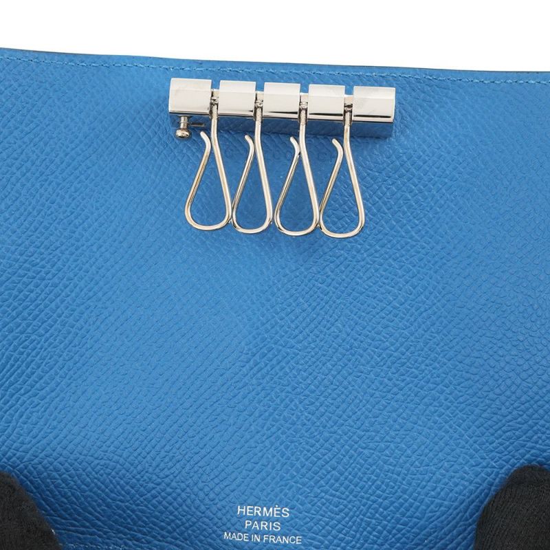 エルメス 4連キーケース ベアン ブルーゼリージュ/シルバー金具 エプソン C刻印