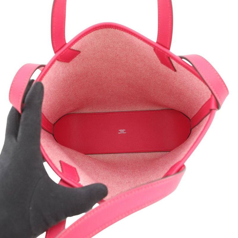 エルメス トートバッグ H・アン・ビエPM フランボワーズ トワルアッシュ/スイフト Z刻印 ２wayショルダー