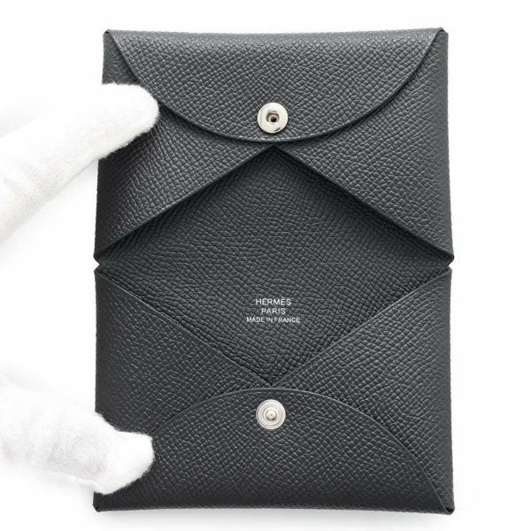 エルメス カードケース カルヴィ ブラック エプソン W刻印 HERMES 名刺入れ 黒