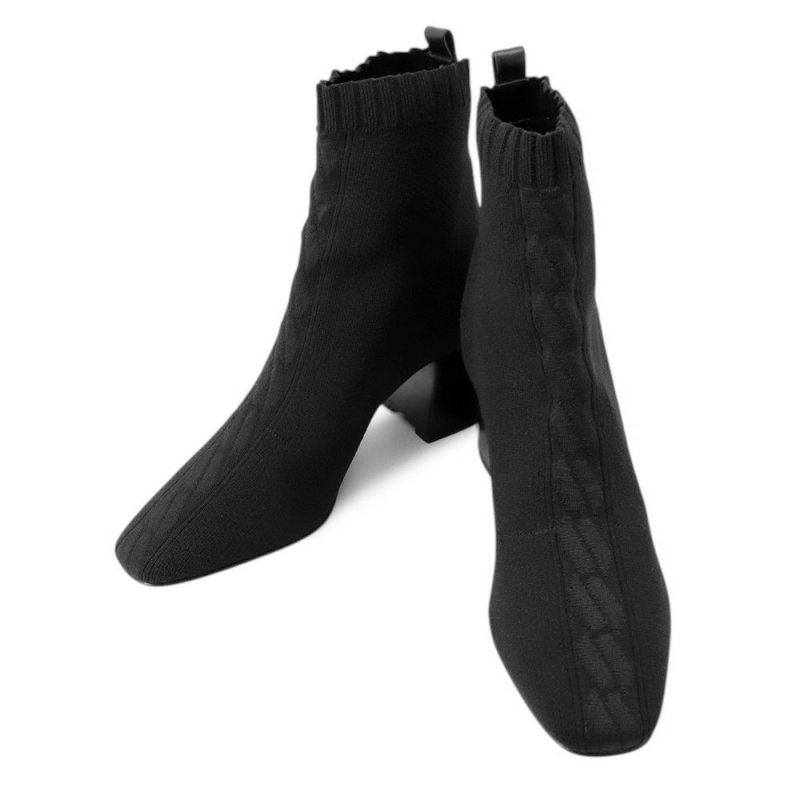 エルメス ショートブーツ ジェナ60 ニット/カーフレザー レディースサイズ37 HERMES 靴 黒