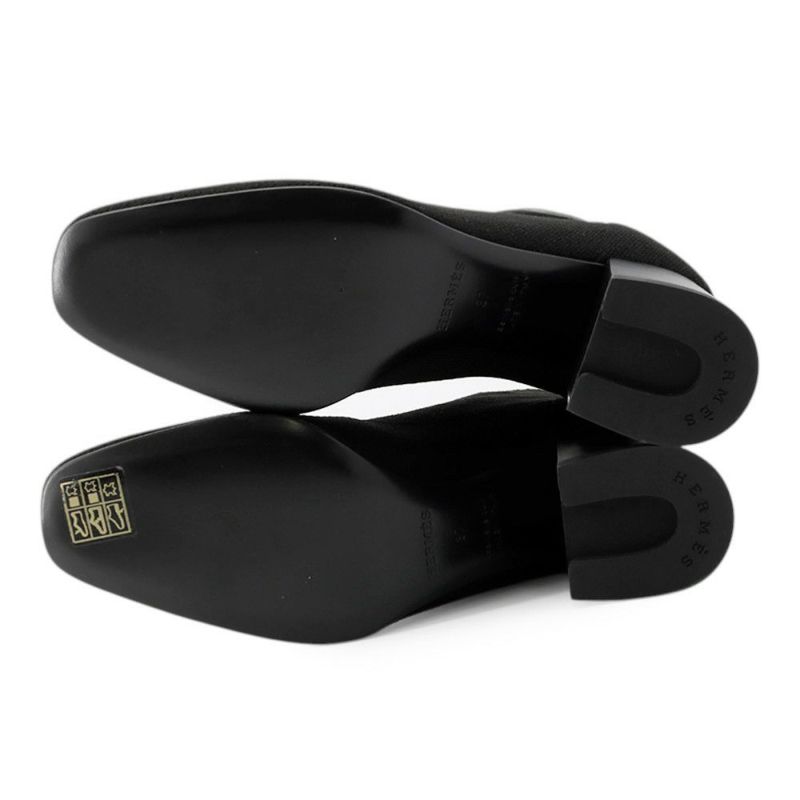 エルメス ショートブーツ ジェナ60 ニット/カーフレザー レディースサイズ37 HERMES 靴 黒