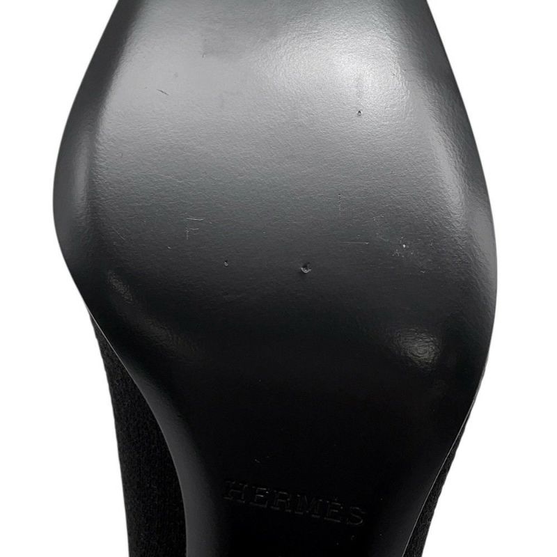 エルメス ショートブーツ ジェナ60 ニット/カーフレザー レディースサイズ37 HERMES 靴 黒