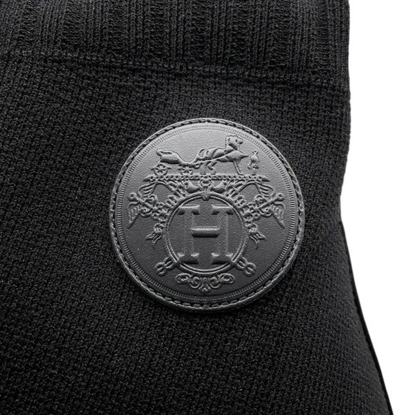 エルメス ショートブーツ ジェナ60 ニット/カーフレザー レディースサイズ37 HERMES 靴 黒