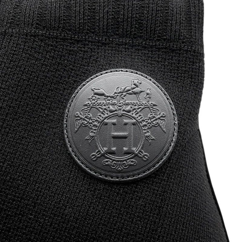 エルメス ショートブーツ ジェナ60 ニット/カーフレザー レディースサイズ37 HERMES 靴 黒