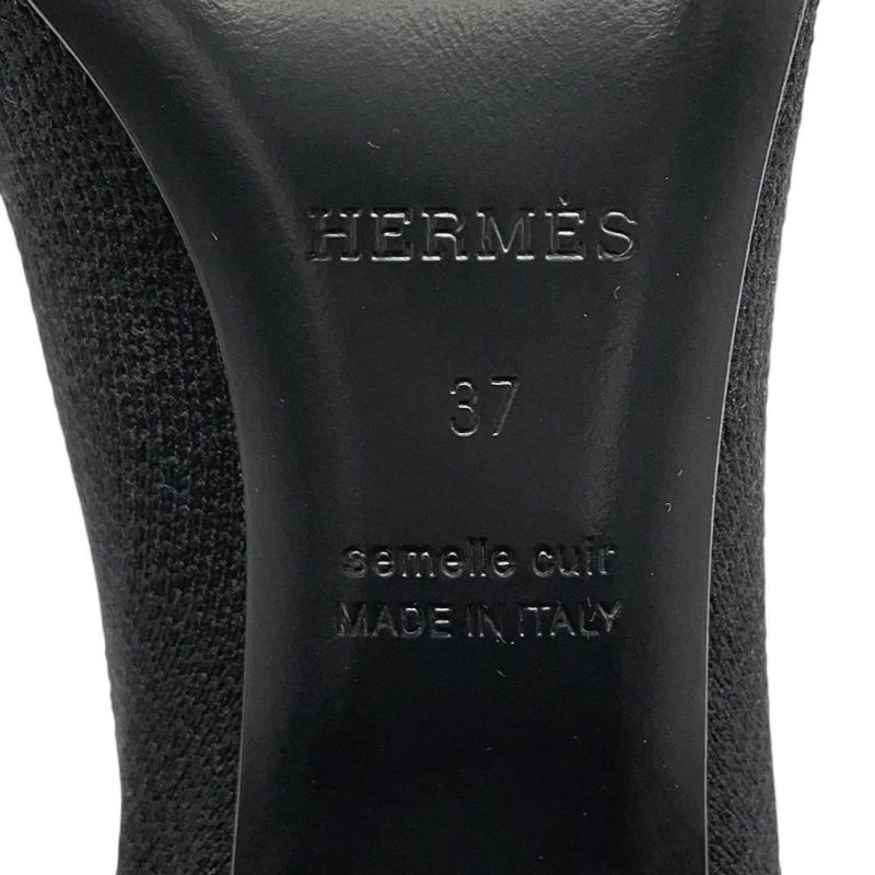 エルメス ショートブーツ ジェナ60 ニット/カーフレザー レディースサイズ37 HERMES 靴 黒