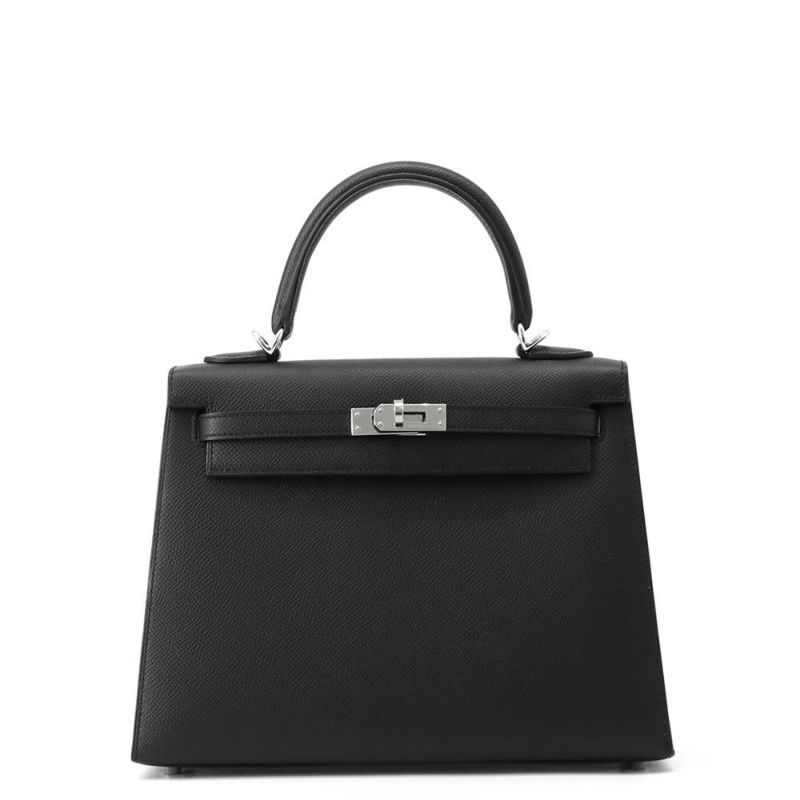 エルメス ハンドバッグ ケリー25 外縫い ブラック/シルバー金具 エプソン K刻印 ２wayショルダー 黒