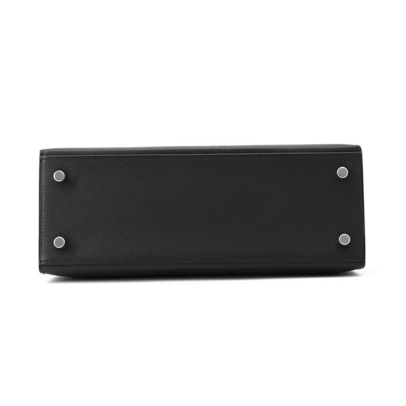 エルメス ハンドバッグ ケリー25 外縫い ブラック/シルバー金具 エプソン K刻印 ２wayショルダー 黒