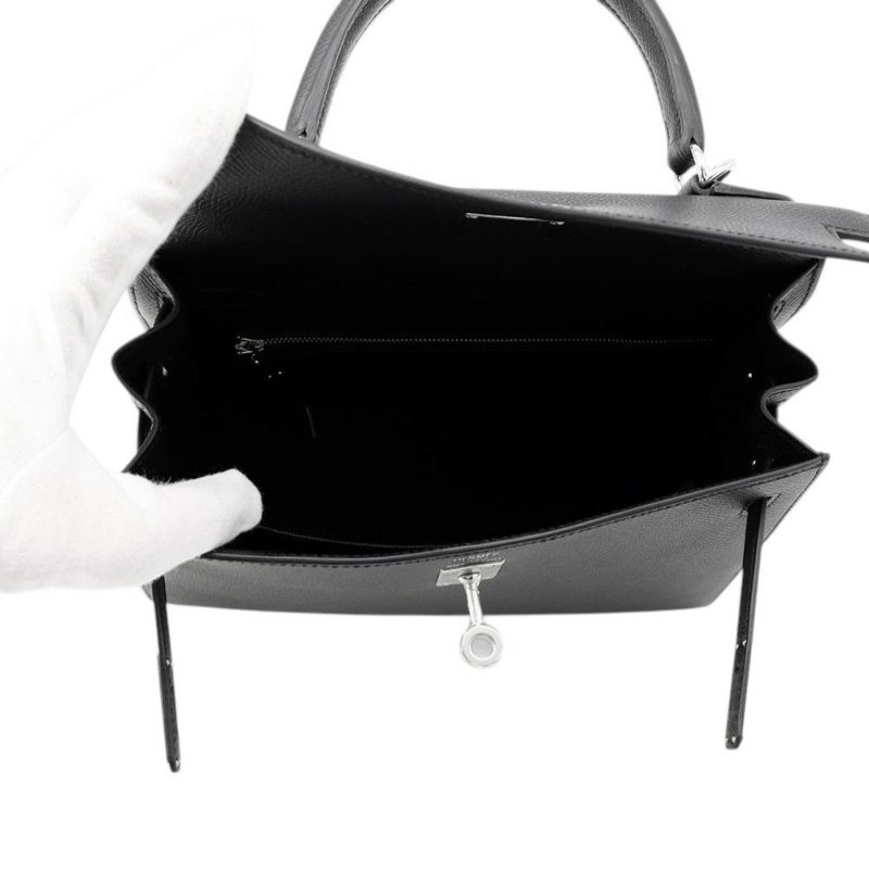 エルメス ハンドバッグ ケリー25 外縫い ブラック/シルバー金具 エプソン K刻印 ２wayショルダー 黒