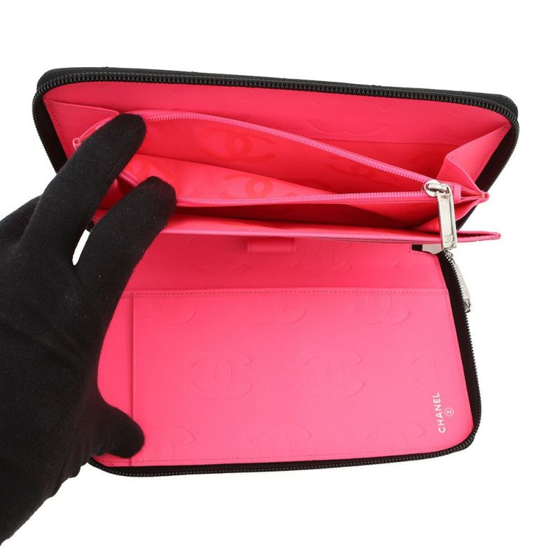 シャネル 長財布 マトラッセ ココマーク カンボンライン ラウンドファスナー ラムスキン A26710 CHANEL 黒