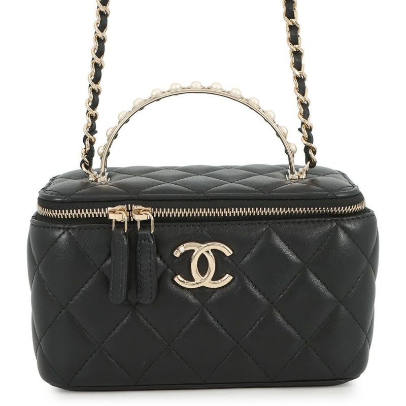 シャネル チェーンショルダーバッグ マトラッセ ココマーク フェイクパール ヴァニティ ラムスキン AP2199 CHANEL 黒