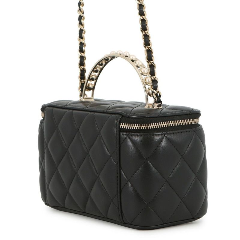 シャネル チェーンショルダーバッグ マトラッセ ココマーク フェイクパール ヴァニティ ラムスキン AP2199 CHANEL 黒